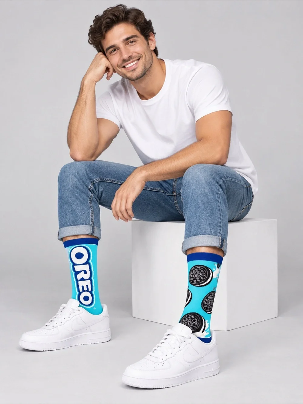 ODD SOX Oreo Cookies Crew Socks Blue Unisex Shoe Size 6-12 NWT